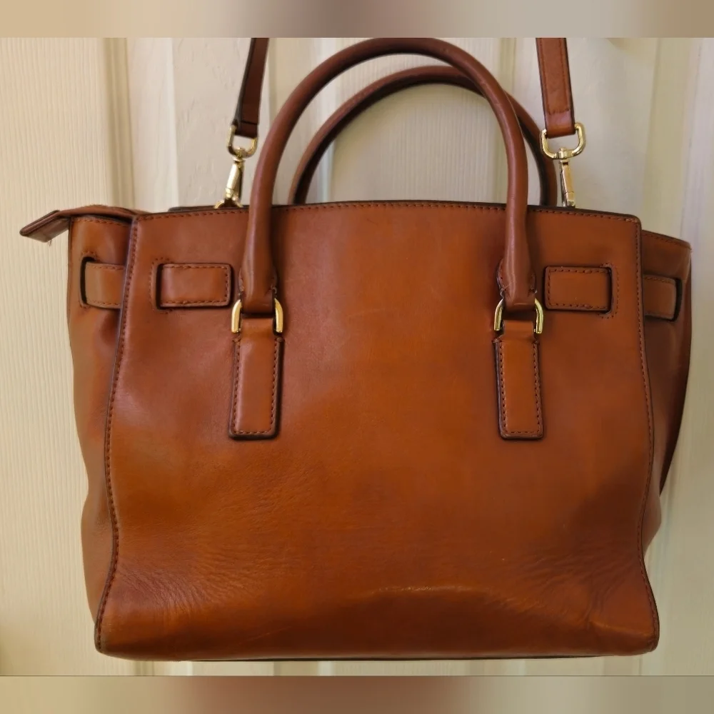 Michael Kors Hamilton Brown Leather Satchel with Gold Accents